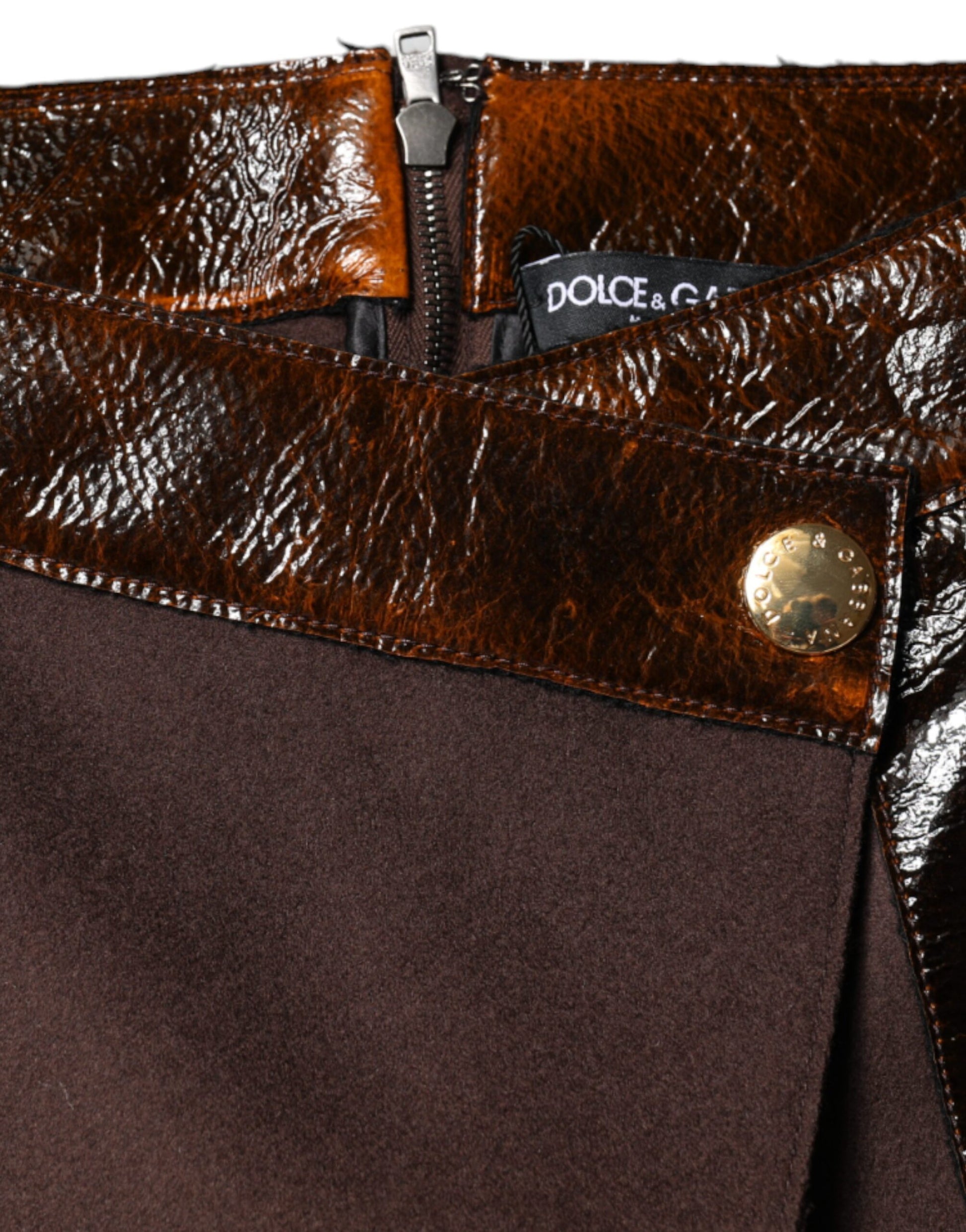 Dolce & Gabbana Brown Virgin Wool Mid Waist A-line Mini Skirt Dolce & Gabbana
