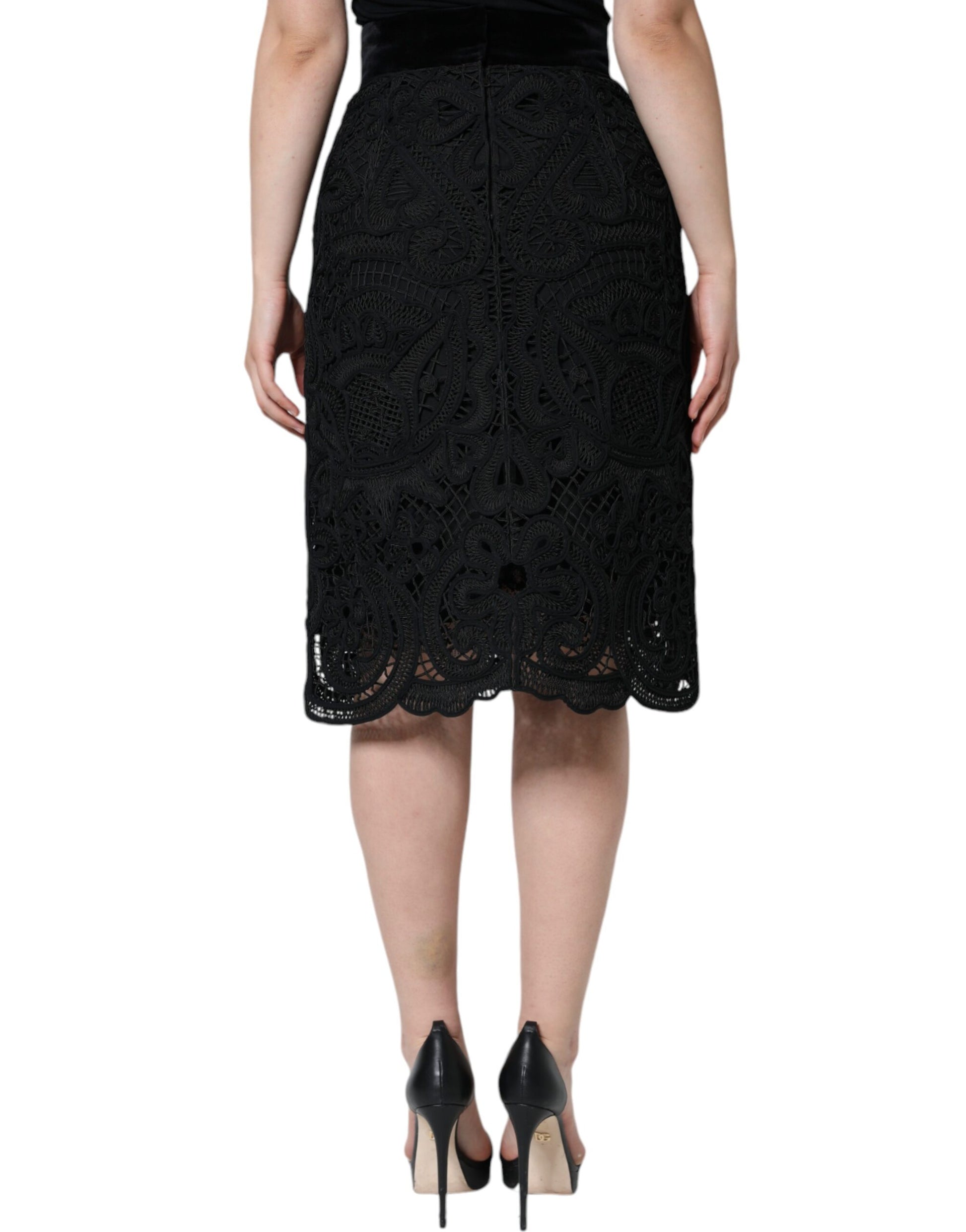 Dolce & Gabbana Black Floral Lace HighWaist Pencil Cut Skirt Dolce & Gabbana