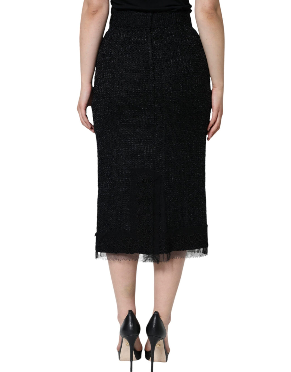 Dolce & Gabbana Black Virgin Wool Pencil Cut Midi Skirt - Eljoys Fashion 