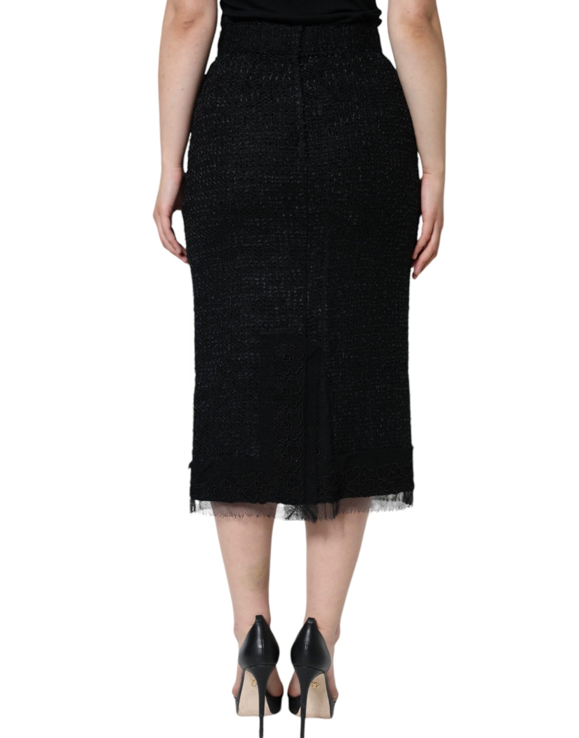 Dolce & Gabbana Black Virgin Wool Pencil Cut Midi Skirt Dolce & Gabbana