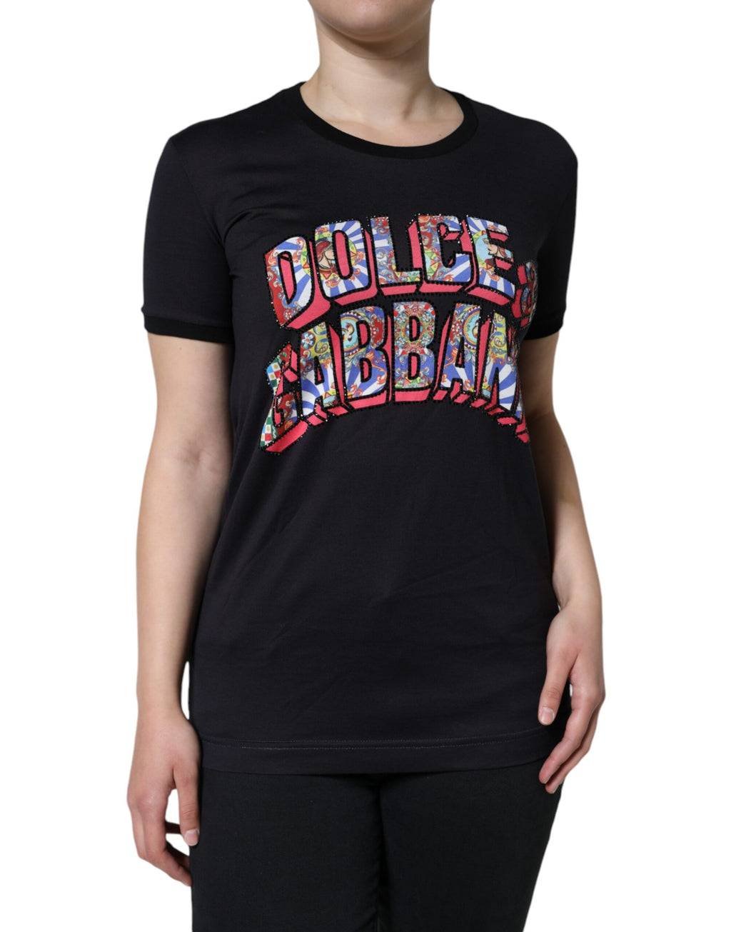 Dolce & Gabbana Black Cotton Logo Print Round Neck T-shirt - Eljoys Fashion 
