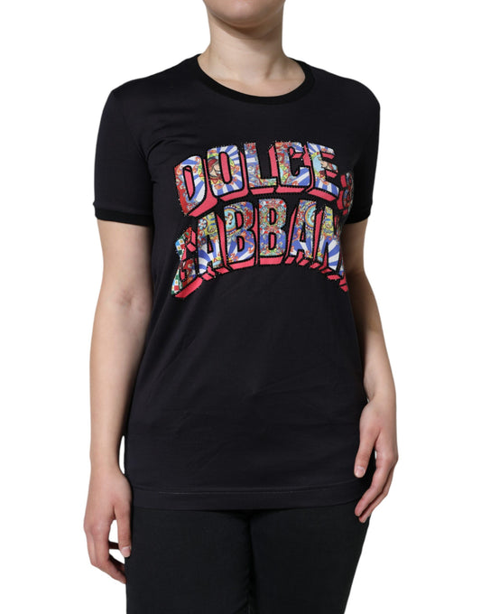 Dolce & Gabbana Black Cotton Logo Print Round Neck T-shirt Dolce & Gabbana