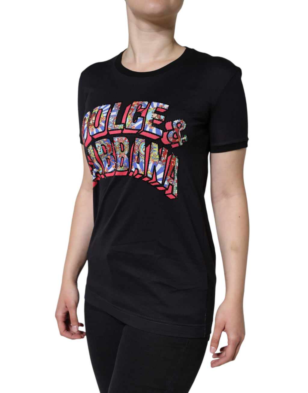 Dolce & Gabbana Black Cotton Logo Print Round Neck T-shirt - Eljoys Fashion 