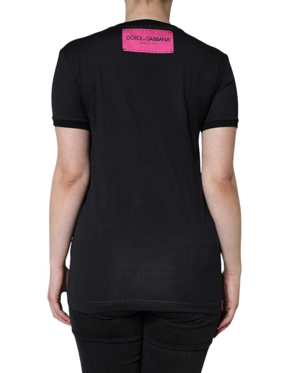 Dolce & Gabbana Black Cotton Logo Print Round Neck T-shirt - Eljoys Fashion 