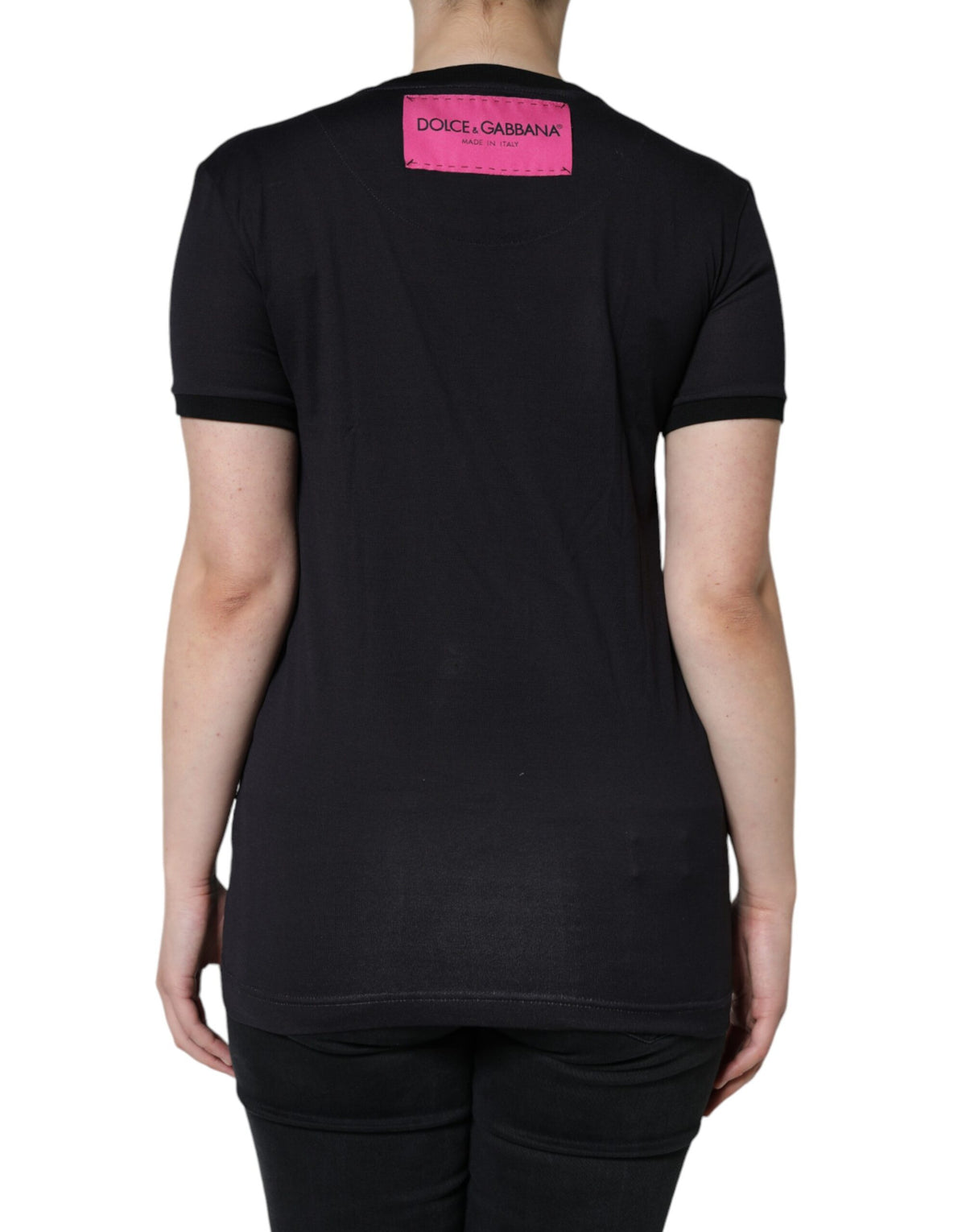 Dolce & Gabbana Black Cotton Logo Print Round Neck T-shirt - Eljoys Fashion 