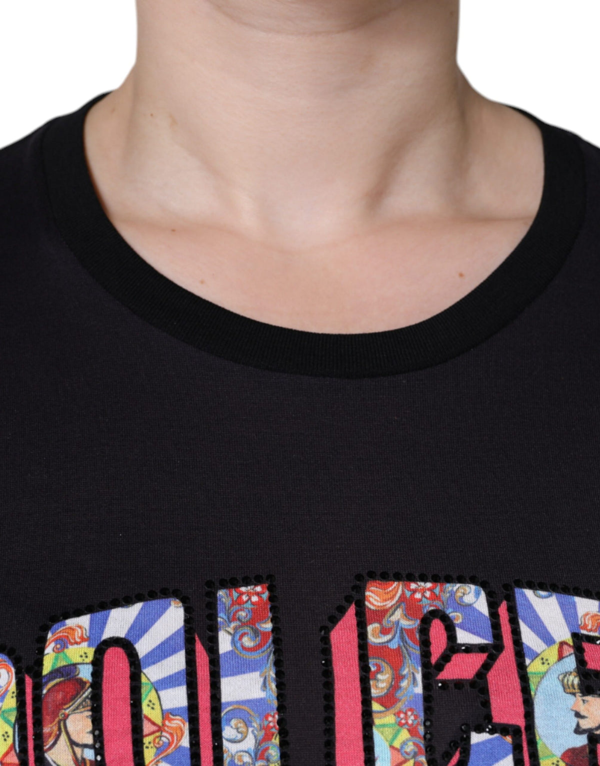 Dolce & Gabbana Black Cotton Logo Print Round Neck T-shirt - Eljoys Fashion 