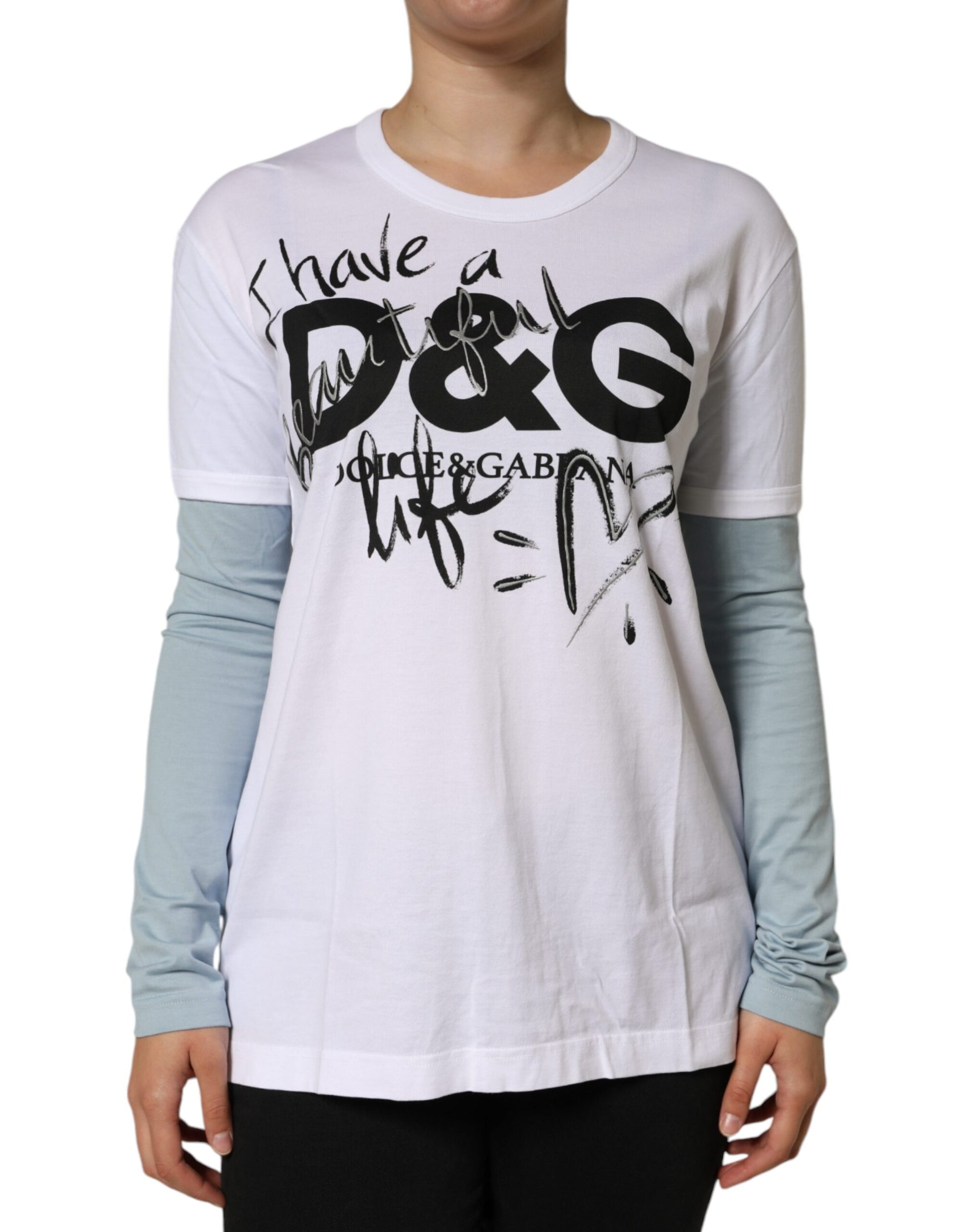 Dolce & Gabbana White Cotton Logo Print Round Neck T-shirt Dolce & Gabbana