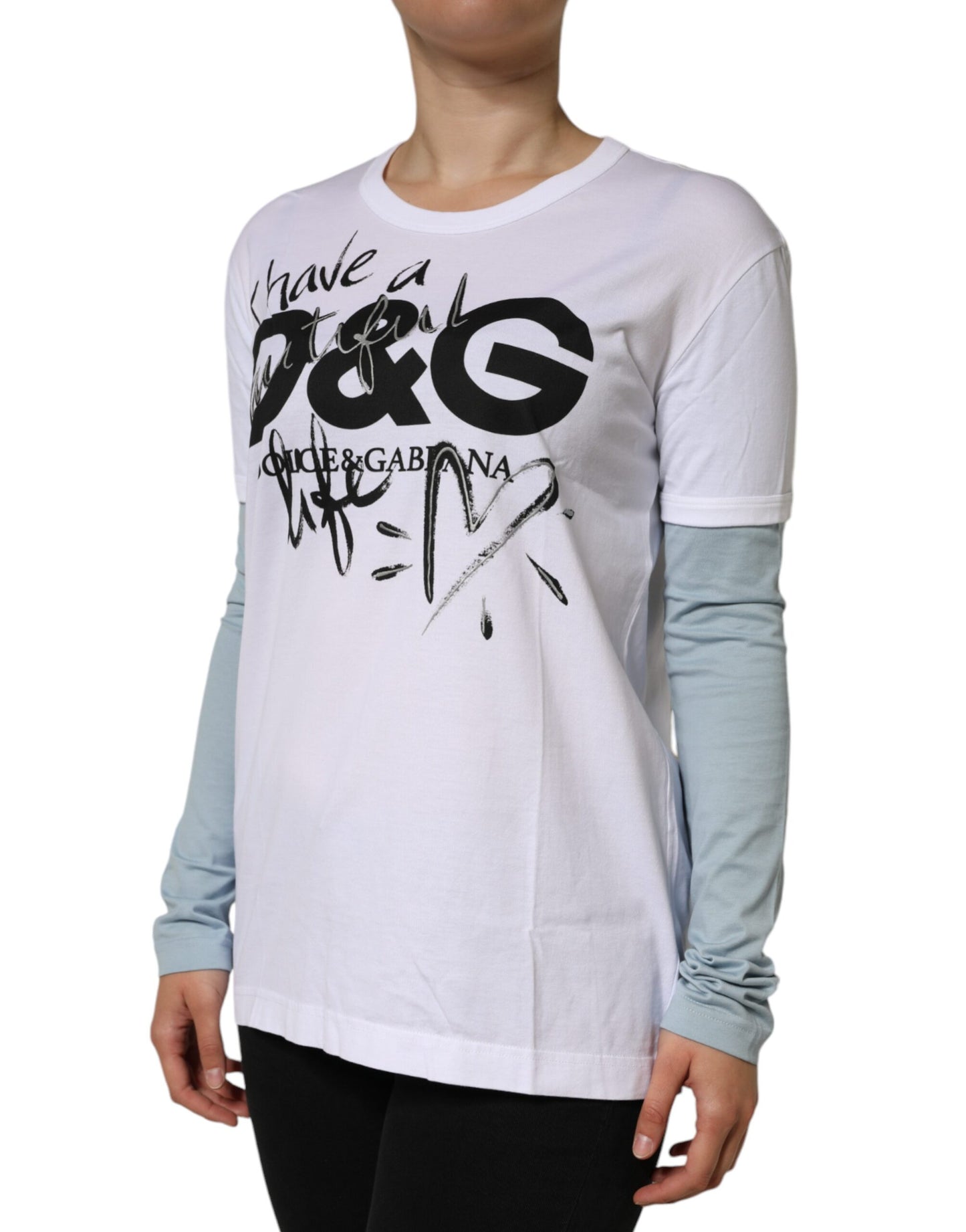 Dolce & Gabbana White Cotton Logo Print Round Neck T-shirt Dolce & Gabbana