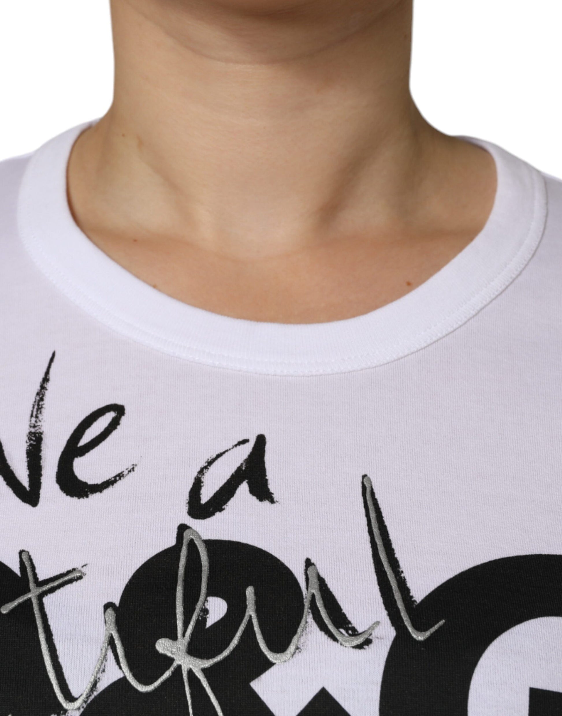 Dolce & Gabbana White Cotton Logo Print Round Neck T-shirt Dolce & Gabbana