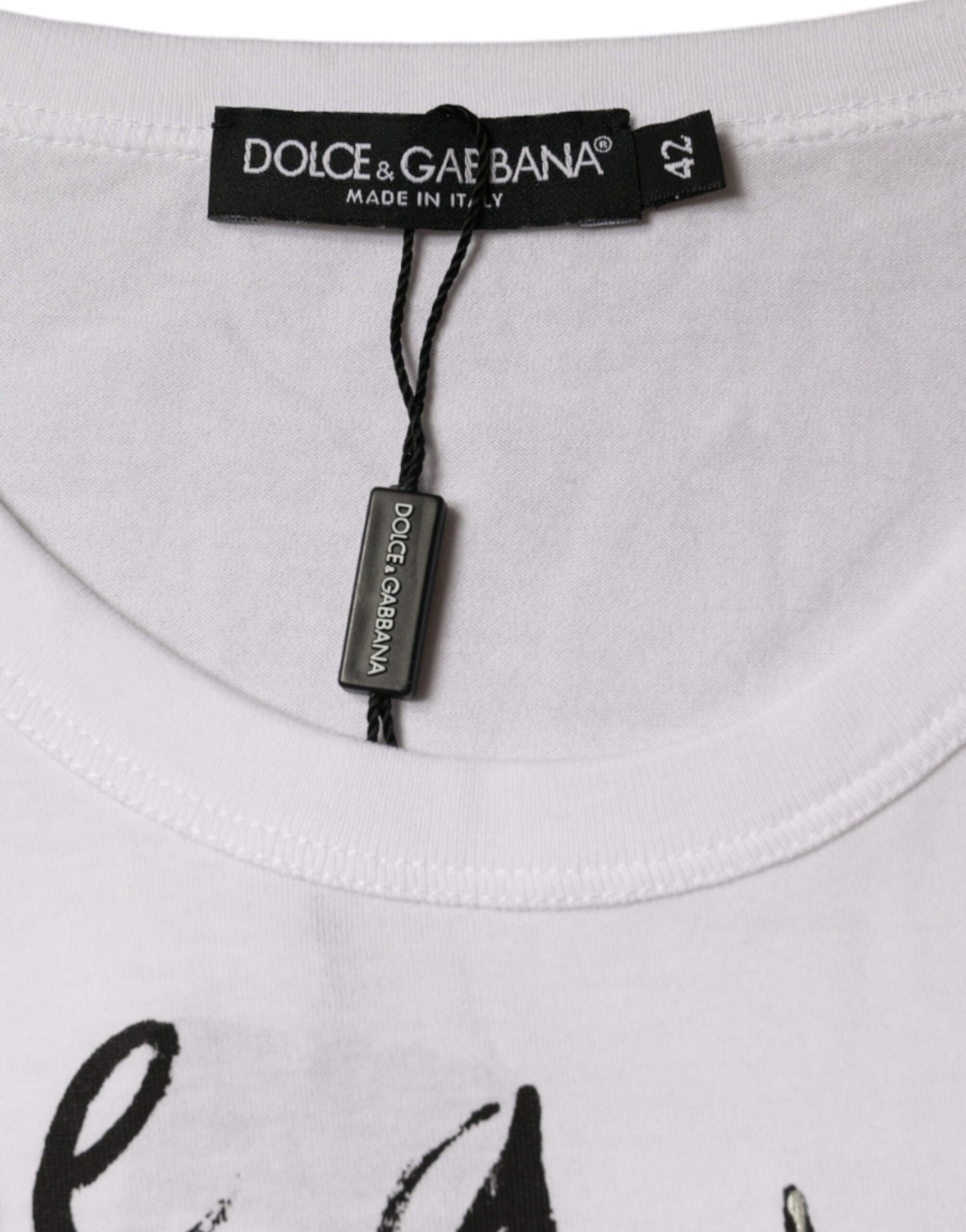 Dolce & Gabbana White Cotton Logo Print Round Neck T-shirt Dolce & Gabbana