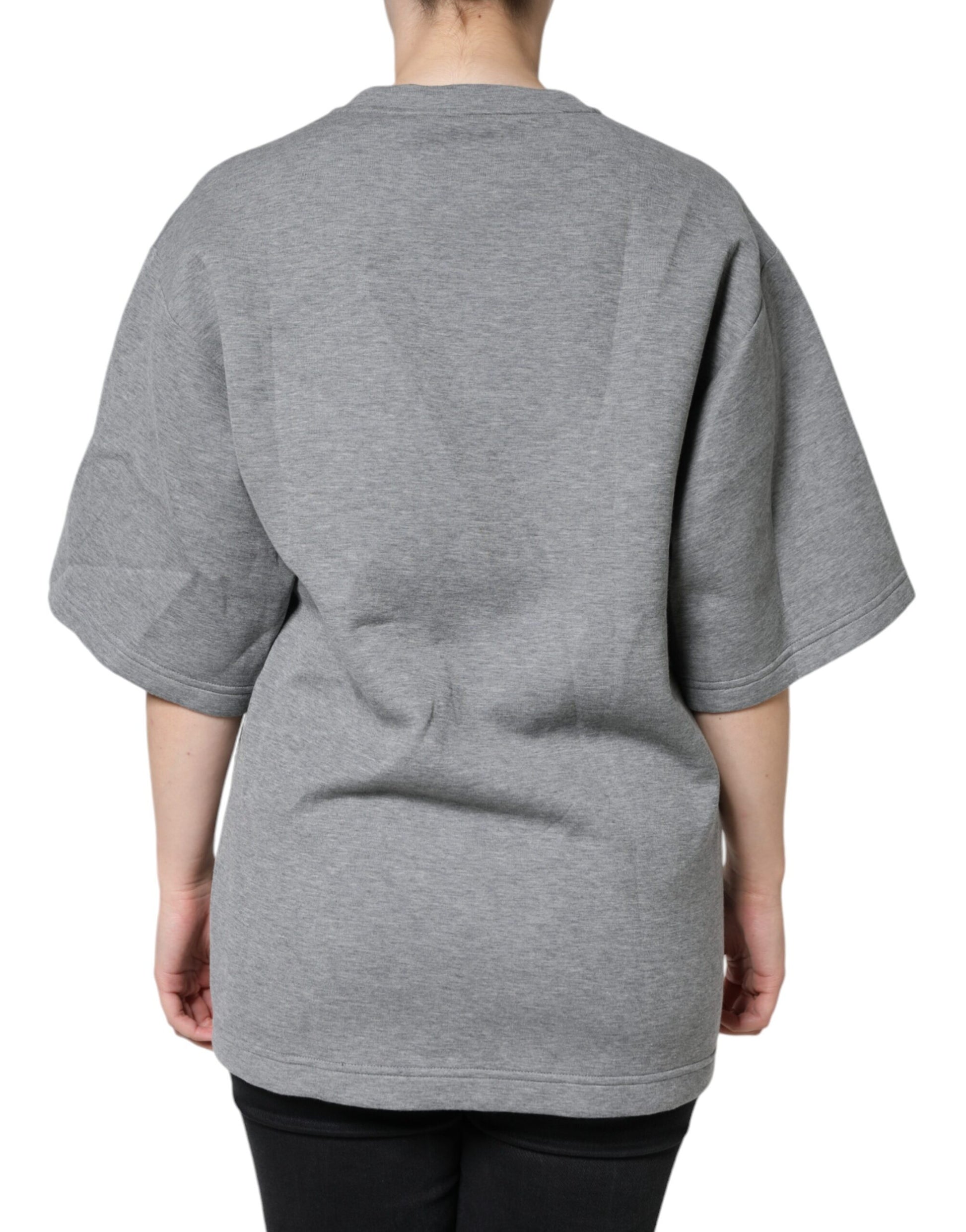Dolce & Gabbana Gray Cotton Blend Embellished Tee T-shirt Dolce & Gabbana