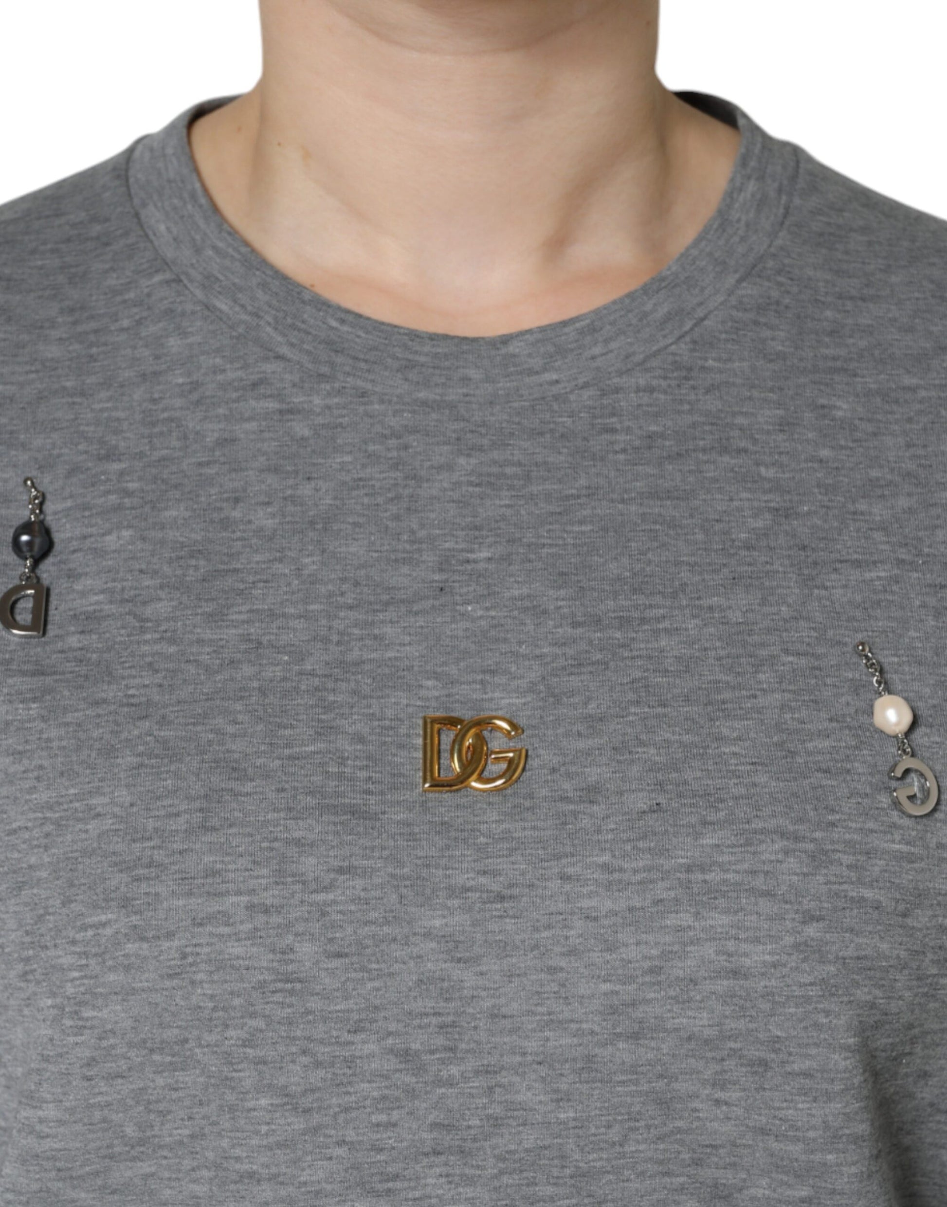 Dolce & Gabbana Gray Cotton Blend Embellished Tee T-shirt Dolce & Gabbana