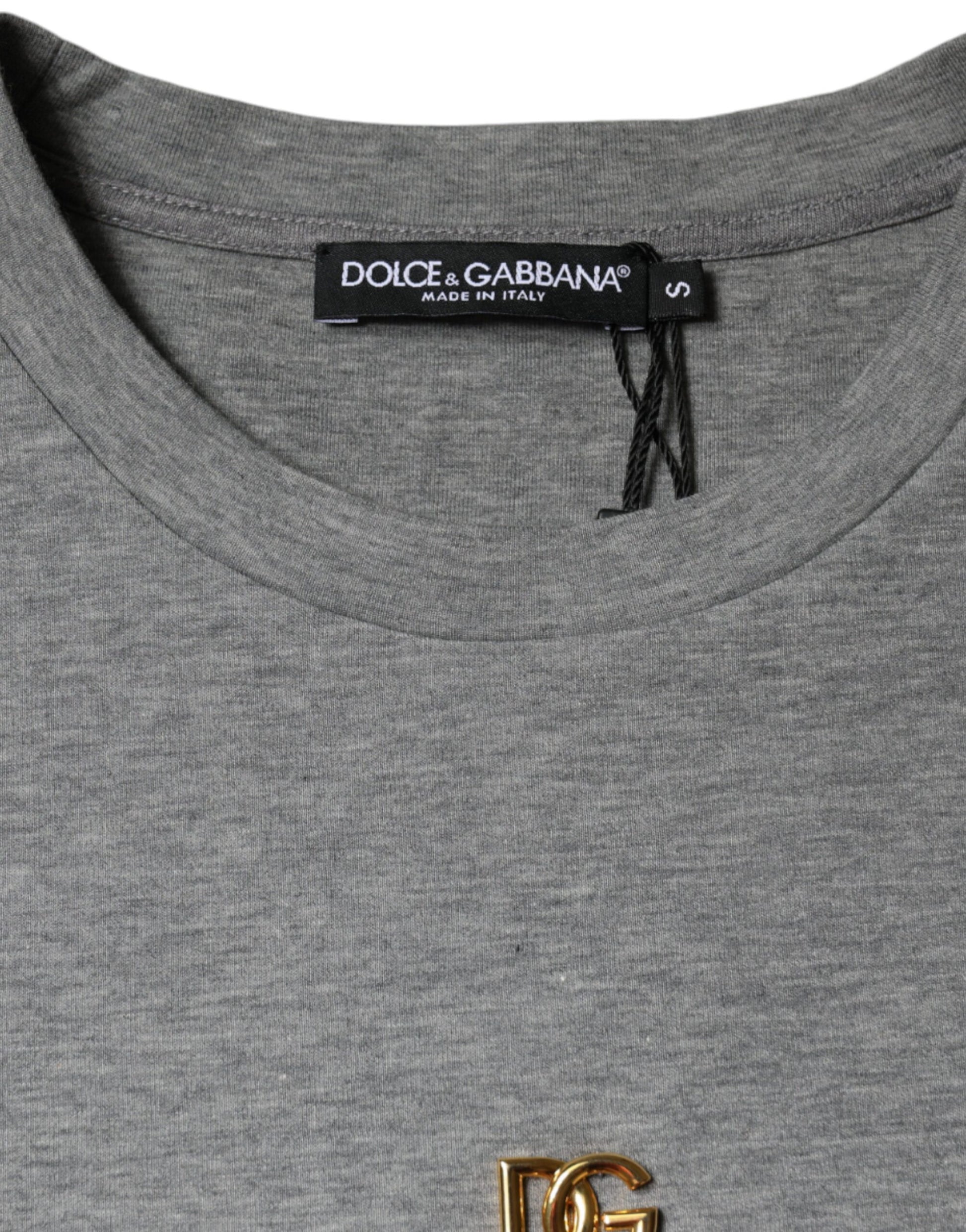 Dolce & Gabbana Gray Cotton Blend Embellished Tee T-shirt Dolce & Gabbana