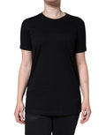 Black cotton crew neck short sleeve T-shirt by Dolce & Gabbana, featuring a simple, classic design with a comfortable fit.