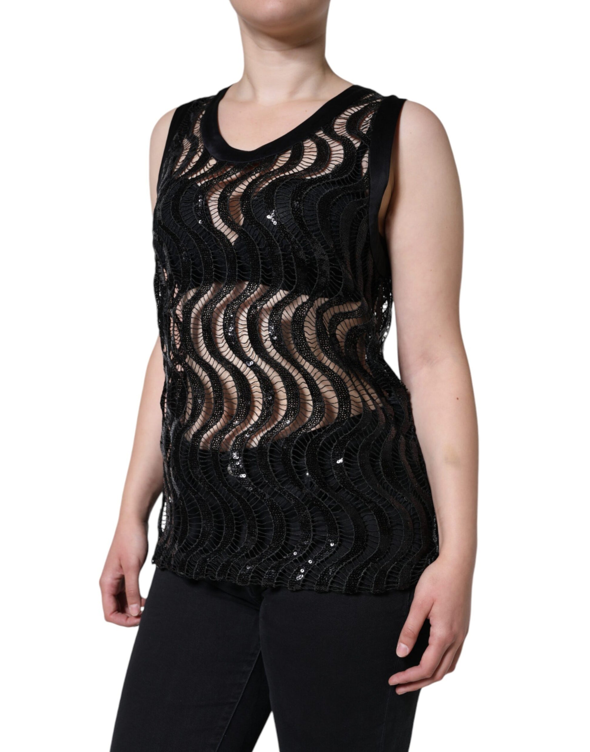 Dolce & Gabbana Black Sequin Sleeveless Tank Blouse Top Dolce & Gabbana