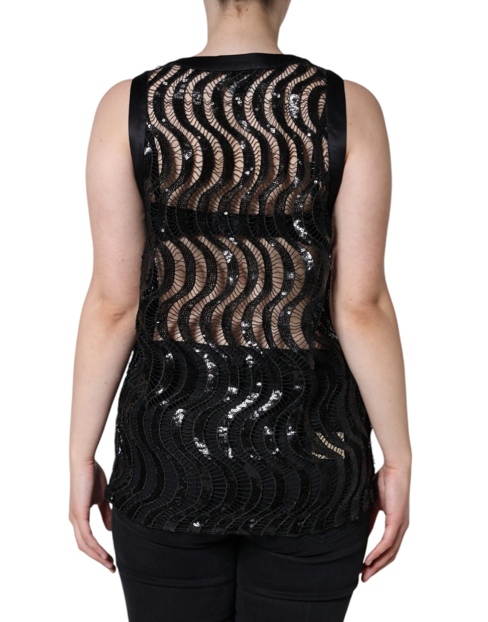 Dolce & Gabbana Black Sequin Sleeveless Tank Blouse Top Dolce & Gabbana