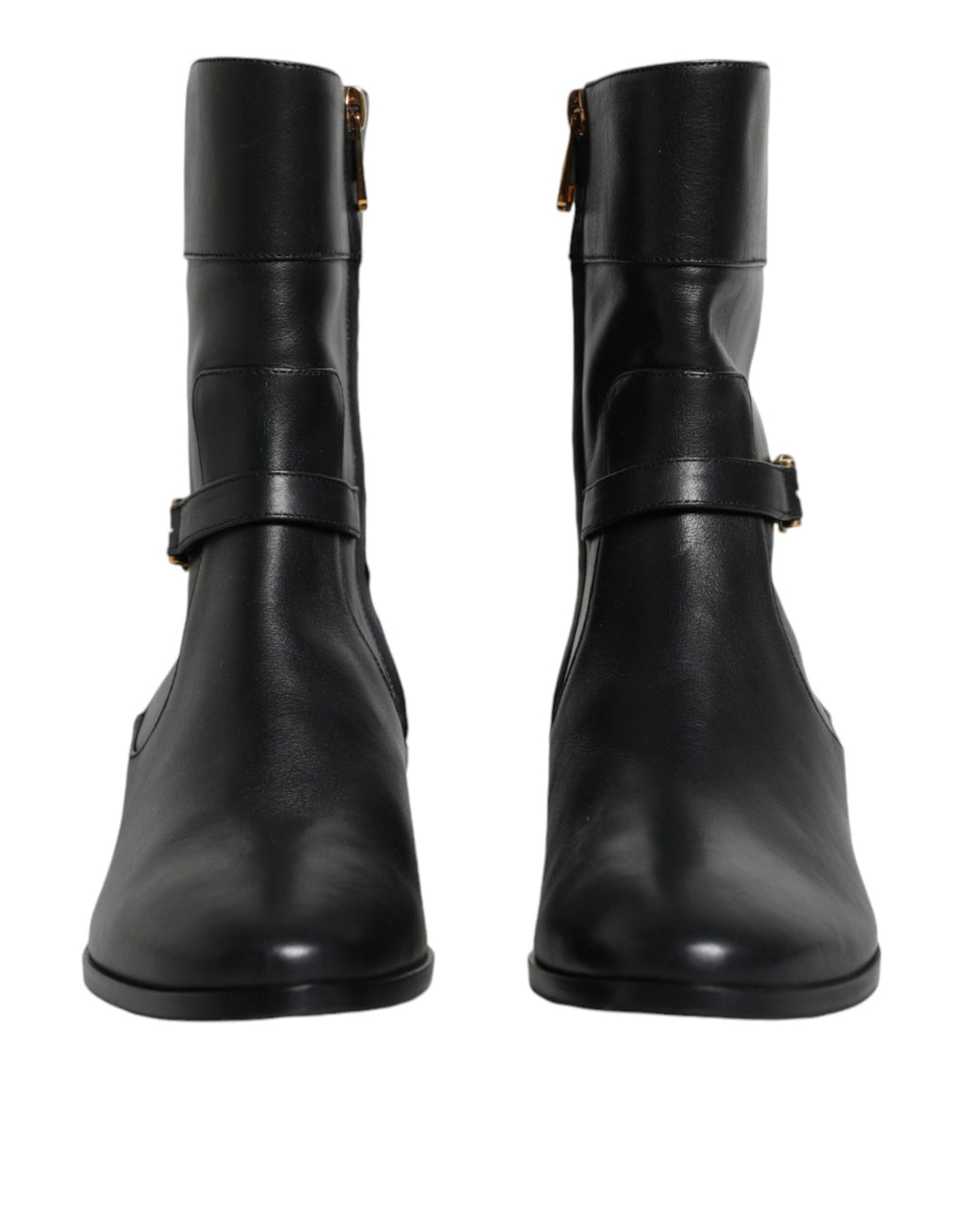 Dolce & Gabbana Black Leather Logo Mid Calf Boots Shoes - Eljoys Fashion 