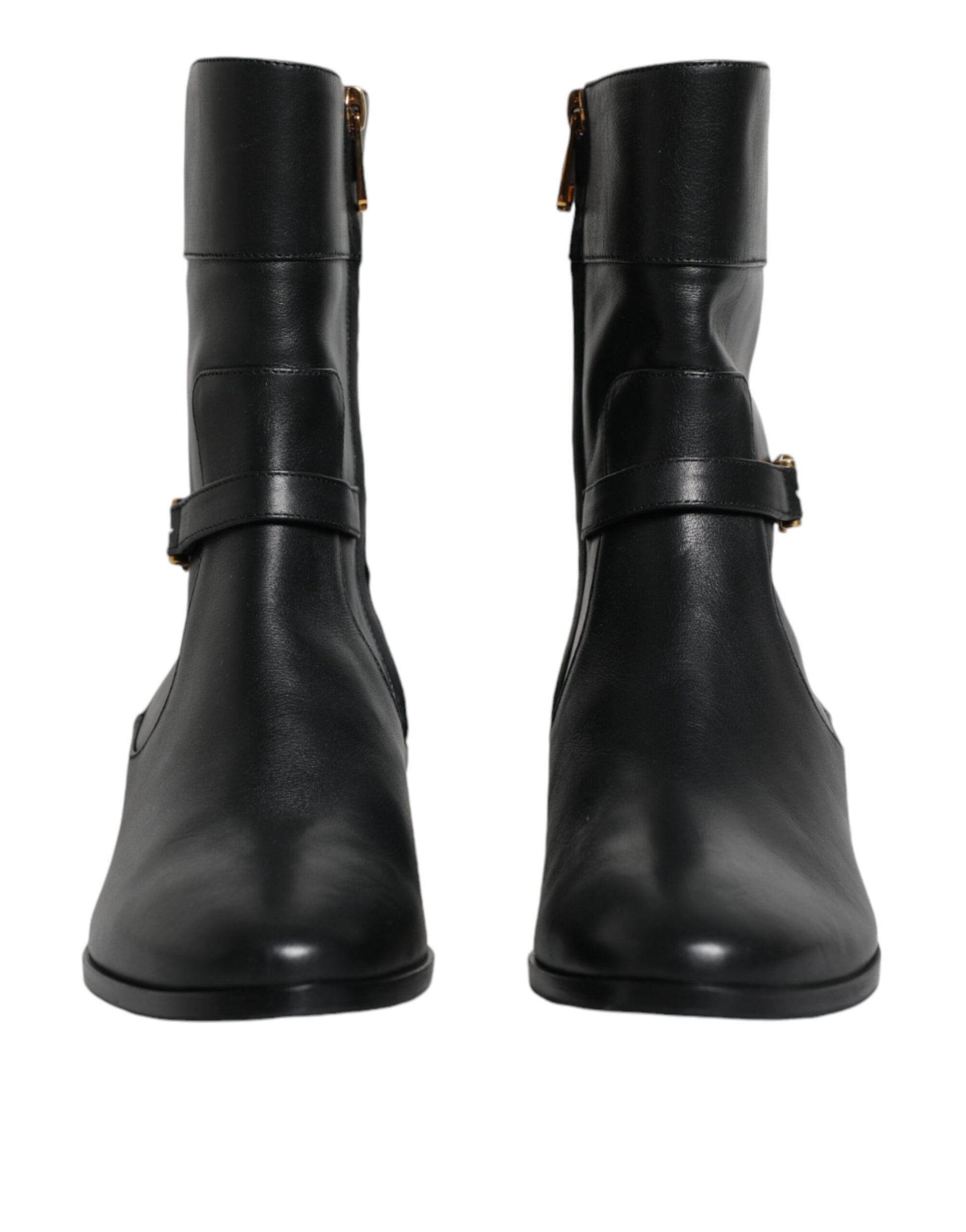 Dolce & Gabbana Black Leather Logo Mid Calf Boots Shoes Dolce & Gabbana