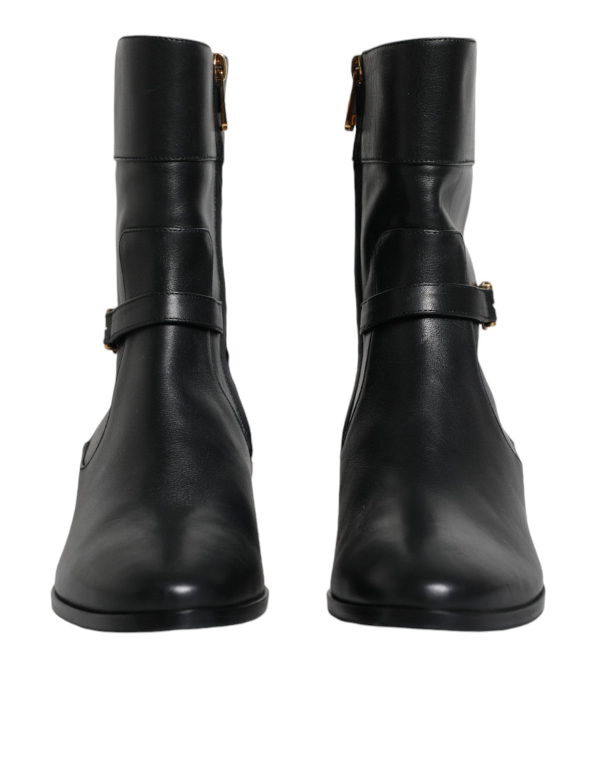 Dolce & Gabbana Black Leather Logo Mid Calf Boots Shoes - Eljoys Fashion 