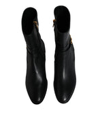 Dolce & Gabbana Black Leather Logo Mid Calf Boots Shoes - Eljoys Fashion 