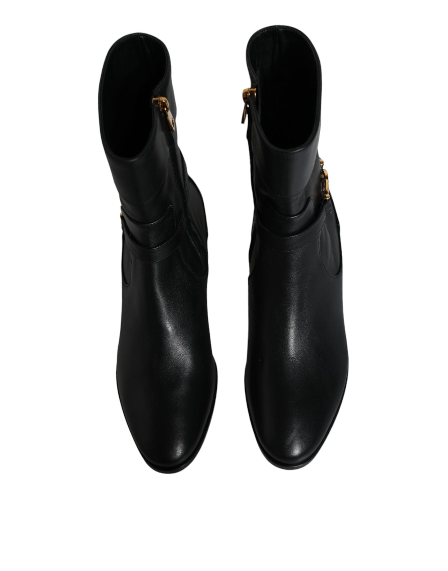 Dolce & Gabbana Black Leather Logo Mid Calf Boots Shoes Dolce & Gabbana