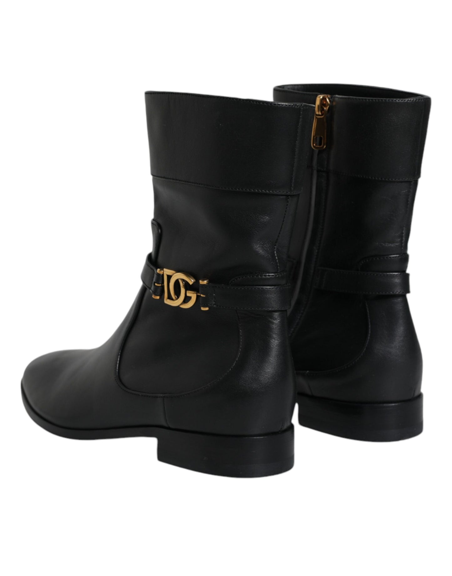 Dolce & Gabbana Black Leather Logo Mid Calf Boots Shoes Dolce & Gabbana