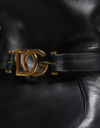 Dolce & Gabbana Black Leather Logo Mid Calf Boots Shoes - Eljoys Fashion 