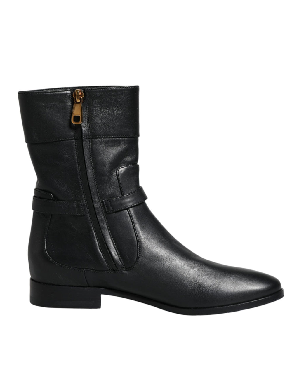 Dolce & Gabbana Black Leather Logo Mid Calf Boots Shoes - Eljoys Fashion 