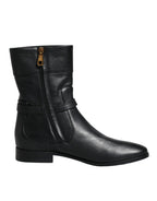 Dolce & Gabbana Black Leather Logo Mid Calf Boots Shoes - Eljoys Fashion 