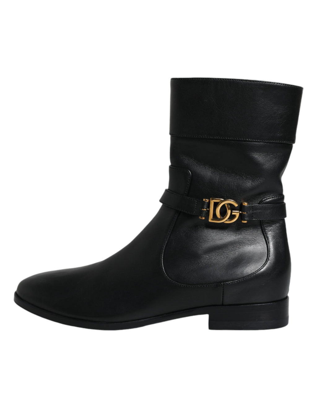 Dolce & Gabbana Black Leather Logo Mid Calf Boots Shoes - Eljoys Fashion 