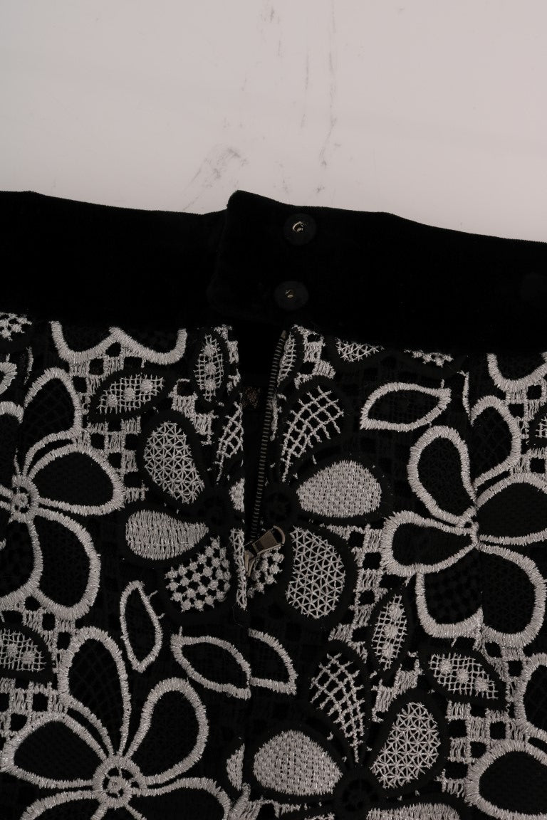 Dolce & Gabbana Floral Macramé Lace Crystal Button Skirt Dolce & Gabbana
