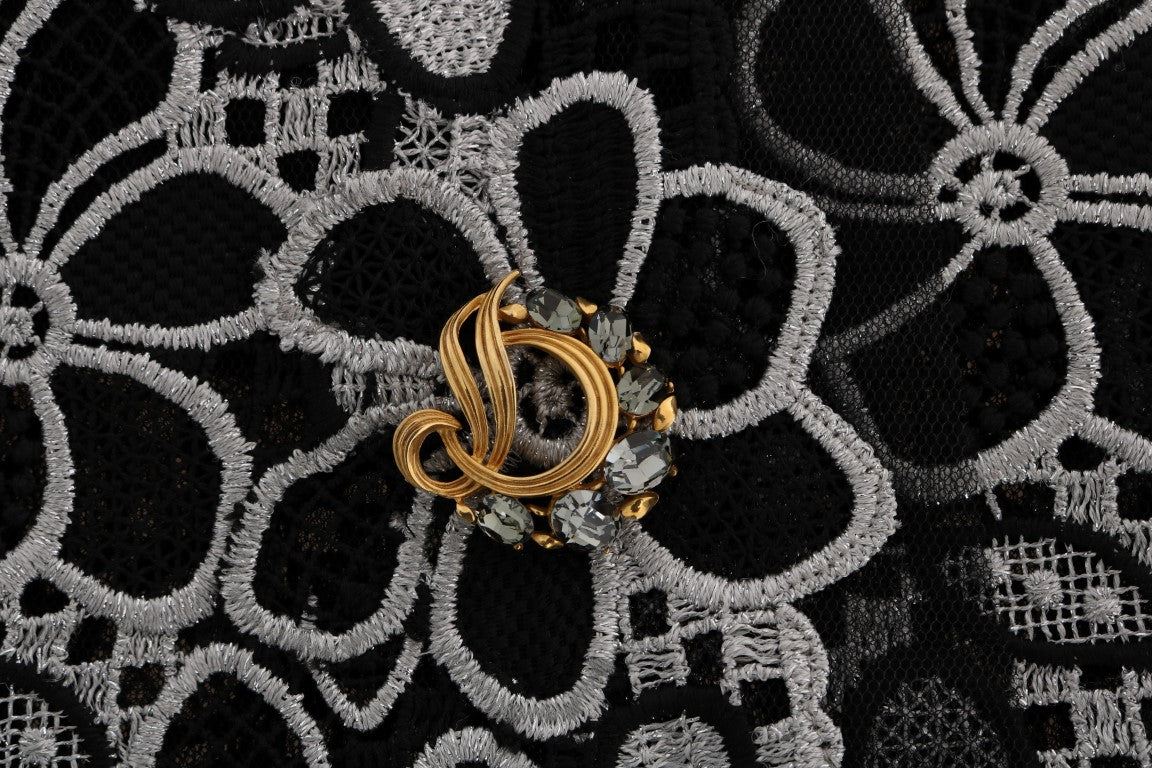 Dolce & Gabbana Floral Macramé Lace Crystal Button Skirt Dolce & Gabbana