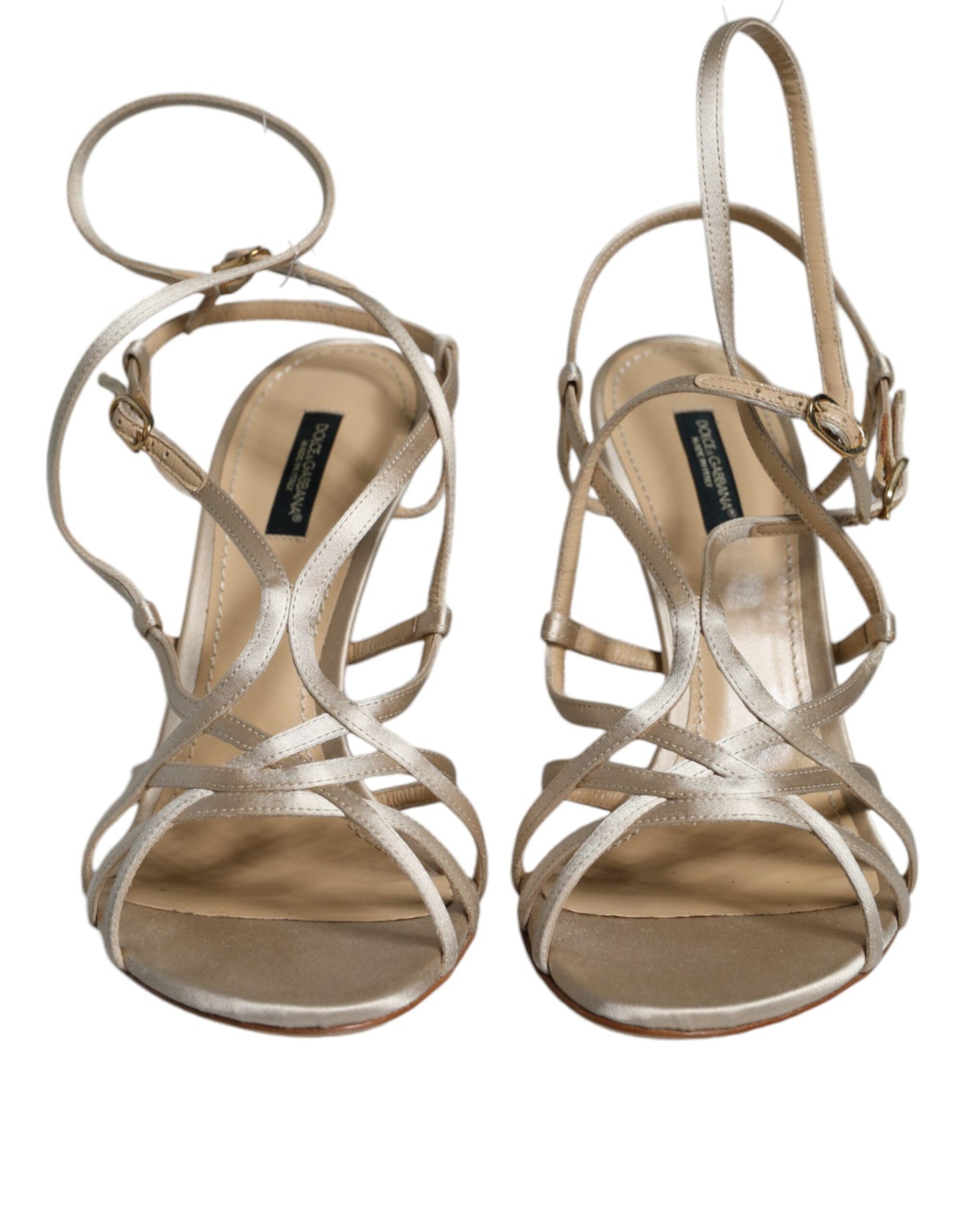 Dolce & Gabbana Beige Leather Stiletto Heels Sandals Shoes Dolce & Gabbana