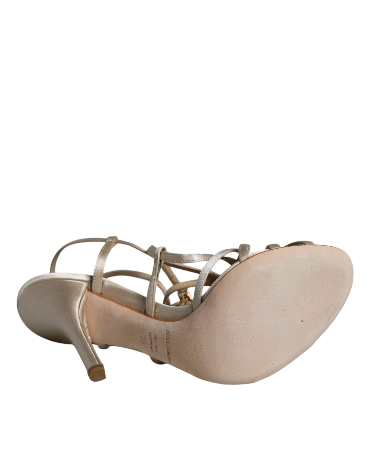 Dolce & Gabbana Beige Leather Stiletto Heels Sandals Shoes Dolce & Gabbana