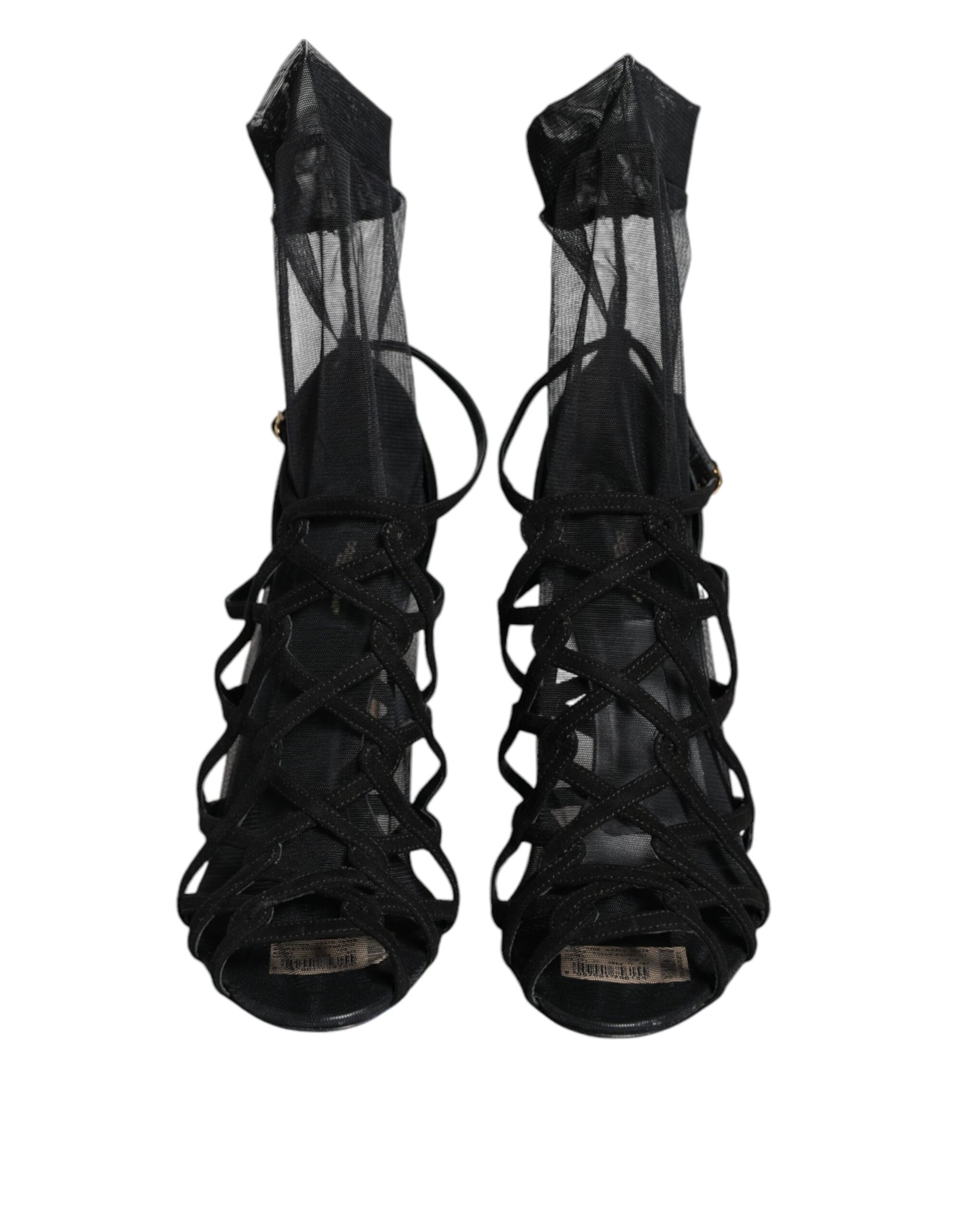 Dolce & Gabbana Black Tulle Stretch Heels Sandals Shoes Dolce & Gabbana