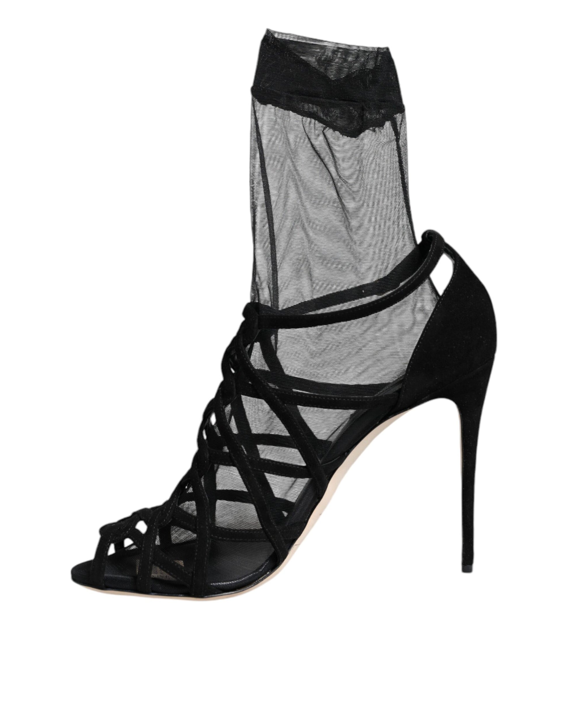 Dolce & Gabbana Black Tulle Stretch Heels Sandals Shoes Dolce & Gabbana