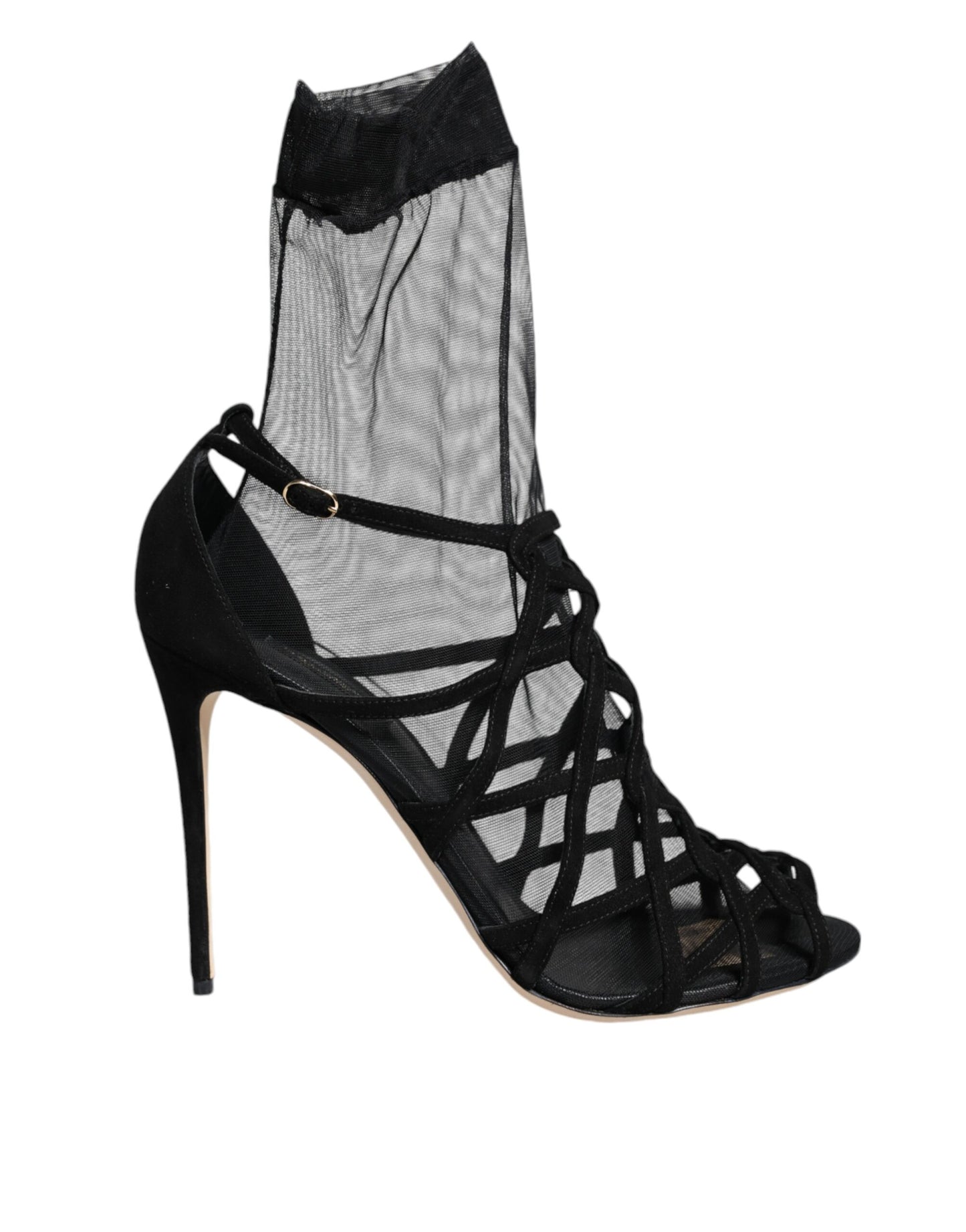 Dolce & Gabbana Black Tulle Stretch Heels Sandals Shoes Dolce & Gabbana