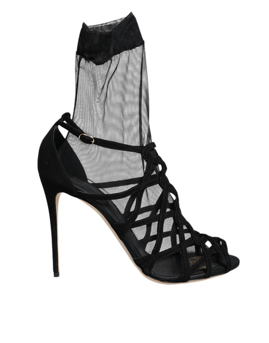 Dolce & Gabbana Black Tulle Stretch Heels Sandals Shoes Dolce & Gabbana