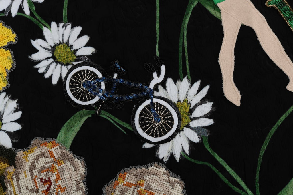 Dolce & Gabbana black embellished daisy brocade skirt with intricate floral embroidery and elegant design.
