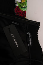 Dolce & Gabbana black embellished daisy brocade skirt with intricate floral embroidery and luxurious fabric.