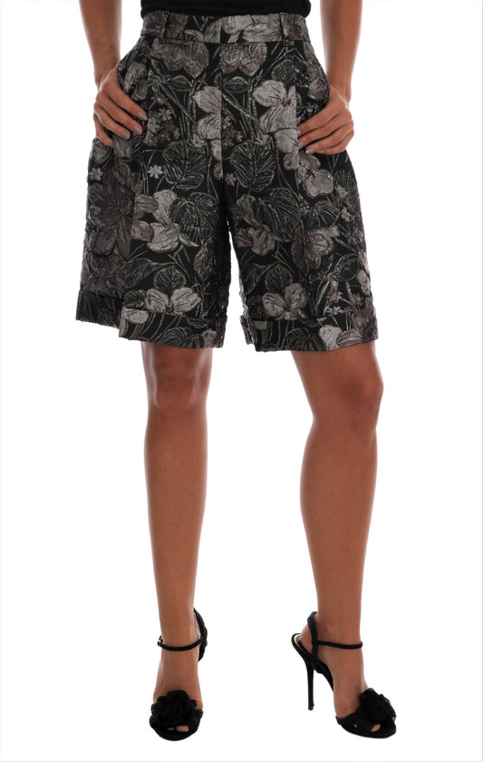 Dolce & Gabbana Gray Floral Brocade High Waist Shorts Dolce & Gabbana
