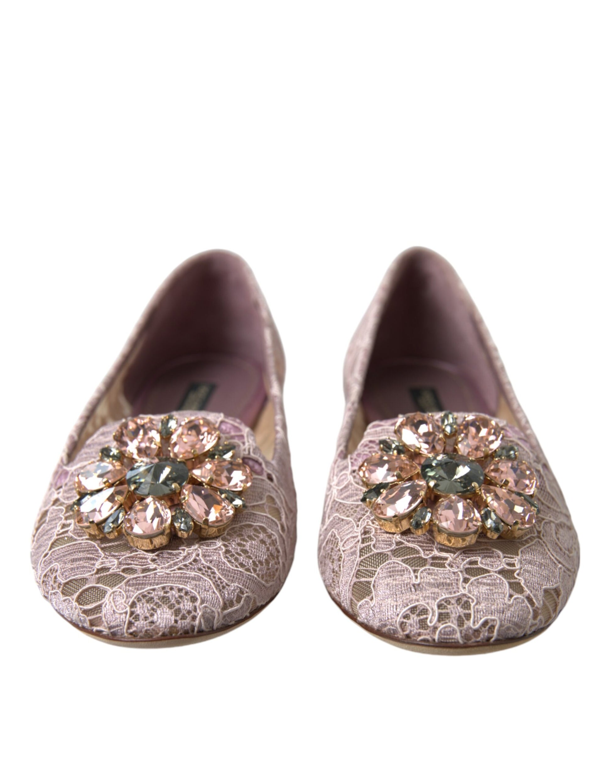 Dolce & Gabbana Pink Lace Crystal Ballet Flats Loafers Shoes Dolce & Gabbana