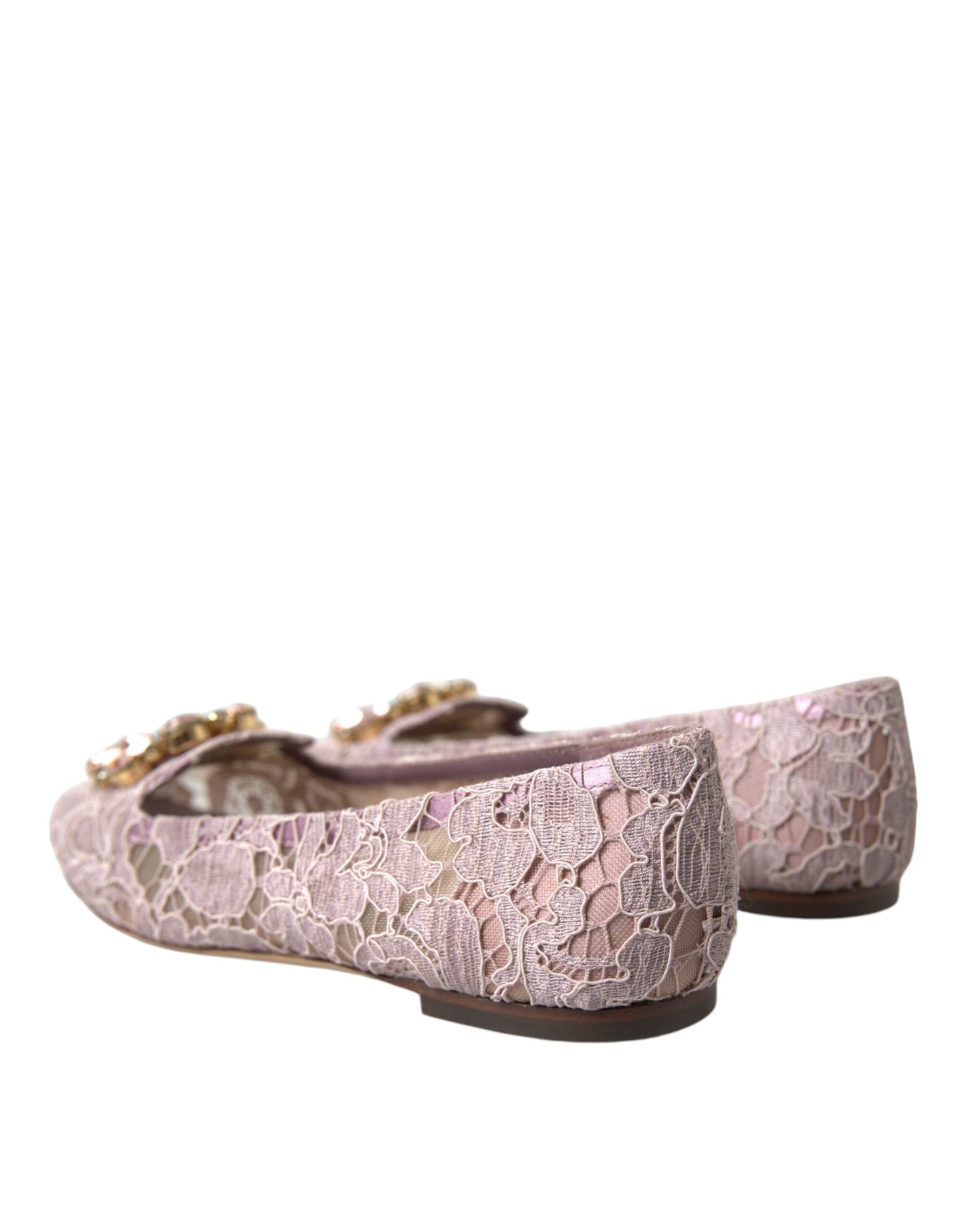Dolce & Gabbana Pink Lace Crystal Ballet Flats Loafers Shoes Dolce & Gabbana