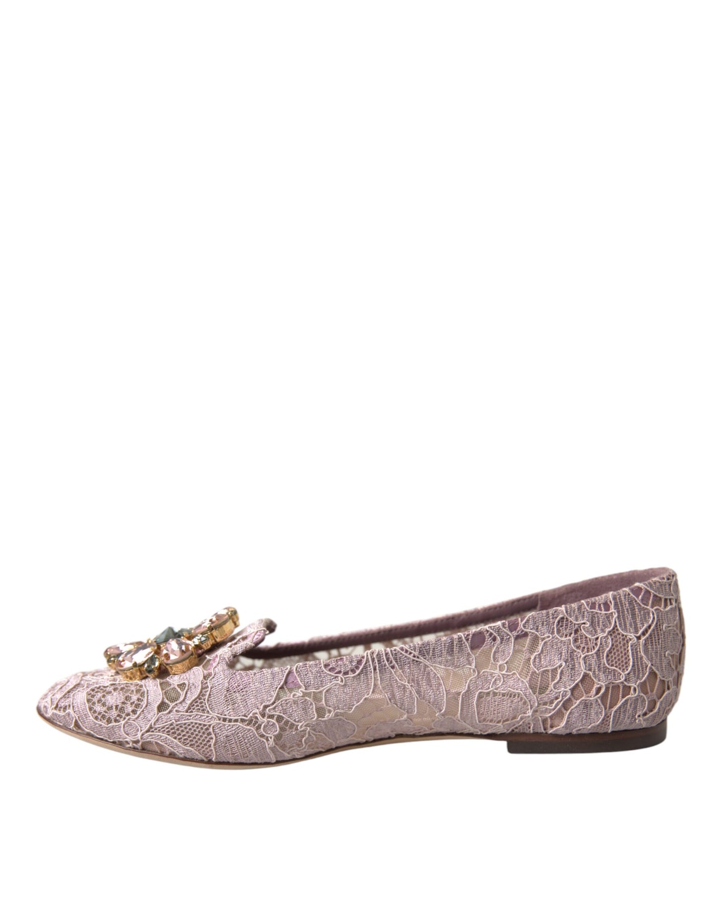 Dolce & Gabbana Pink Lace Crystal Ballet Flats Loafers Shoes Dolce & Gabbana