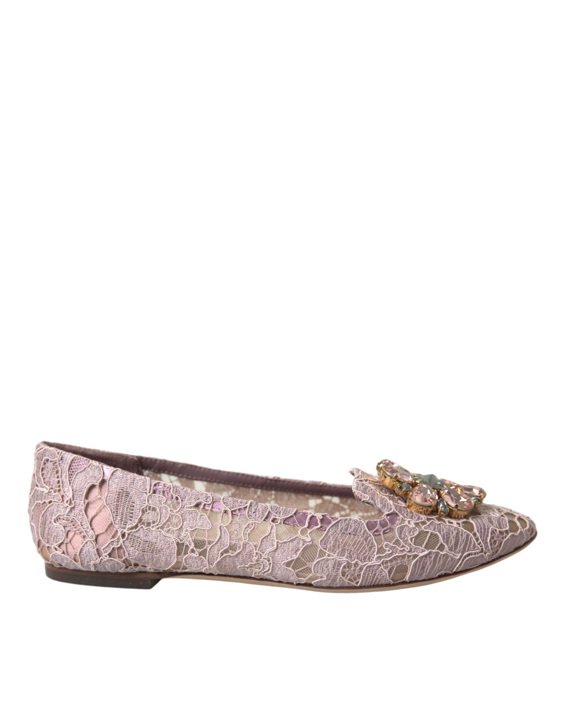 Dolce & Gabbana Pink Lace Crystal Ballet Flats Loafers Shoes Dolce & Gabbana