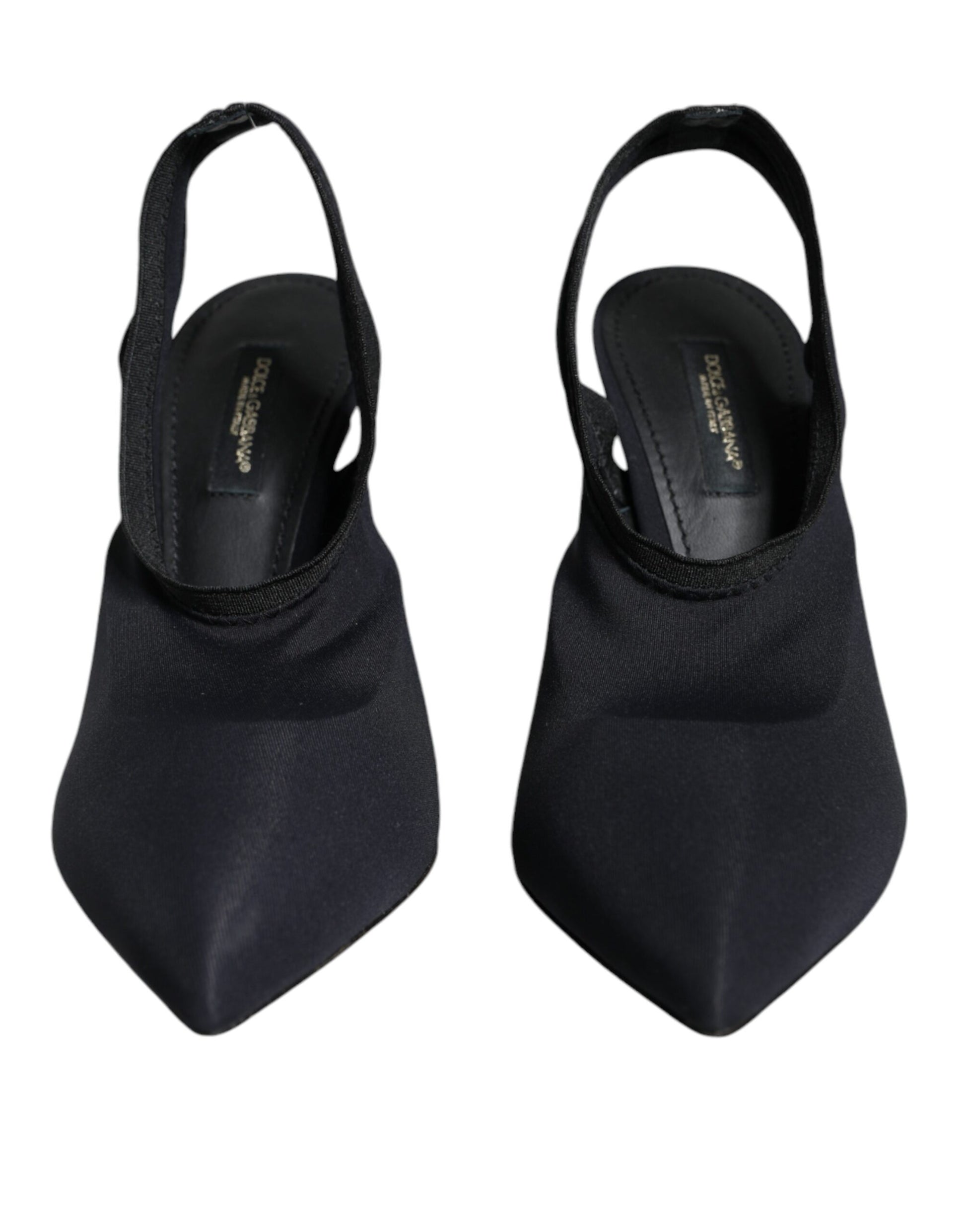 Dolce & Gabbana Black Jersey Stretch Heels Slingback Shoes Dolce & Gabbana