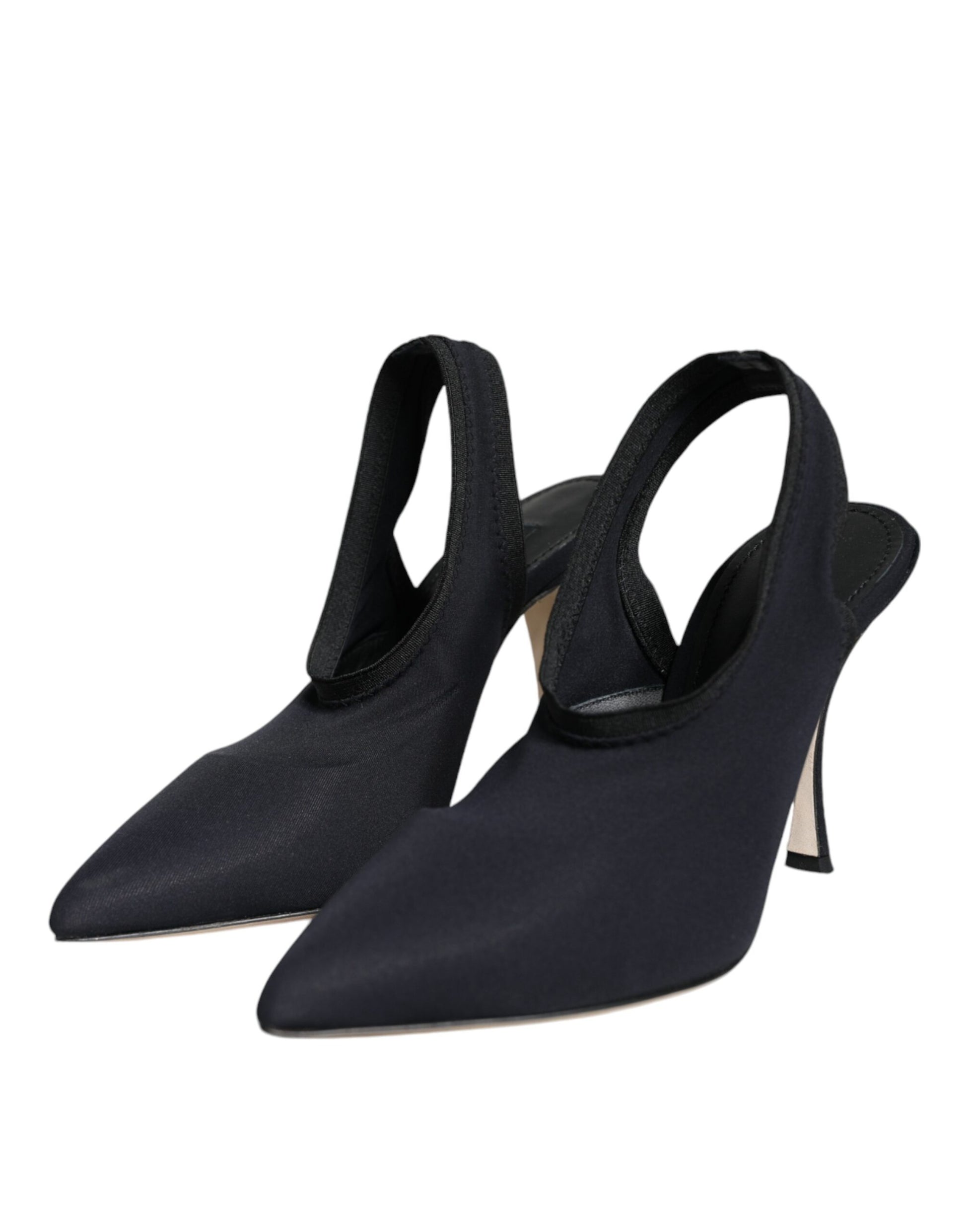 Dolce & Gabbana Black Jersey Stretch Heels Slingback Shoes Dolce & Gabbana