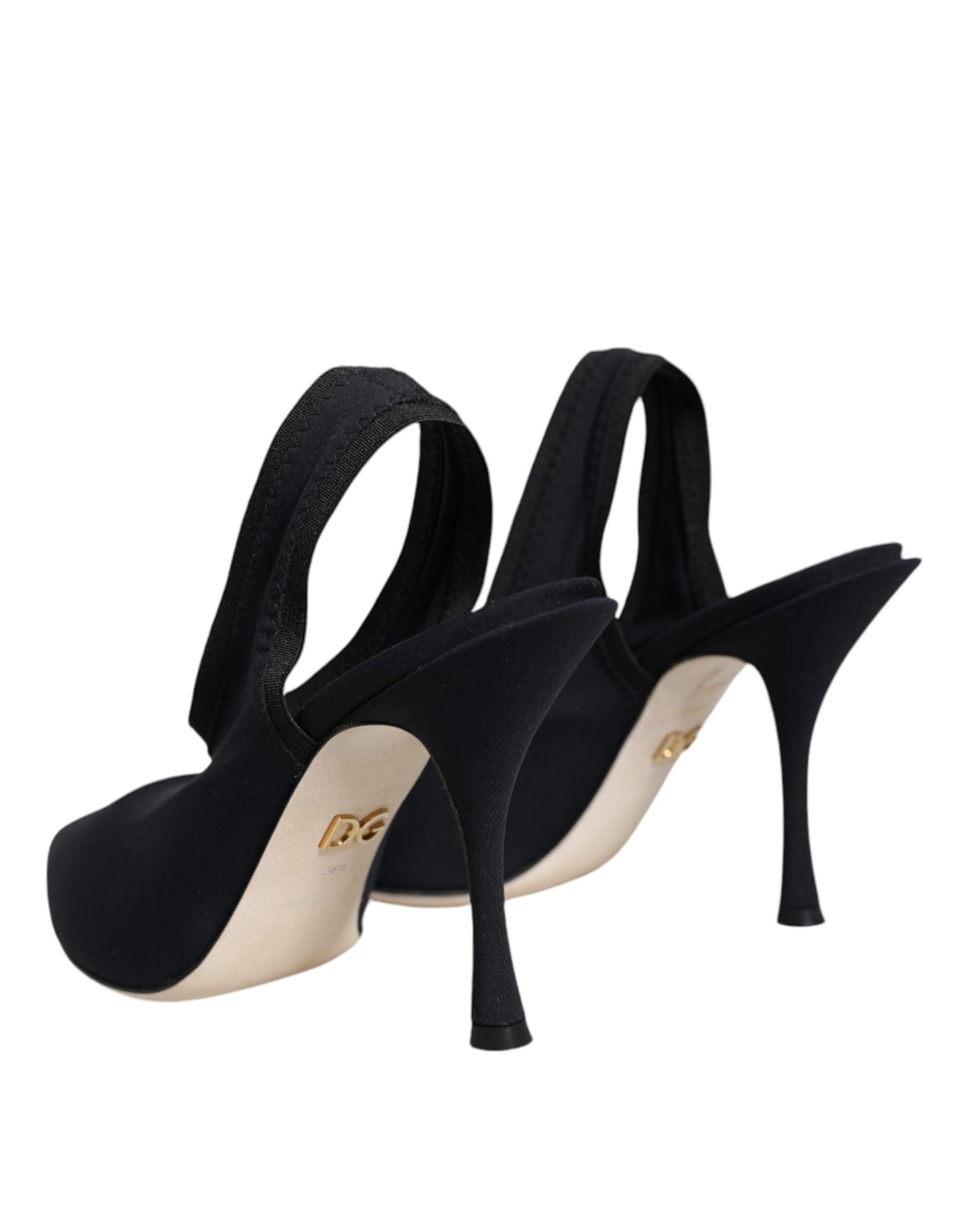 Dolce & Gabbana Black Jersey Stretch Heels Slingback Shoes Dolce & Gabbana