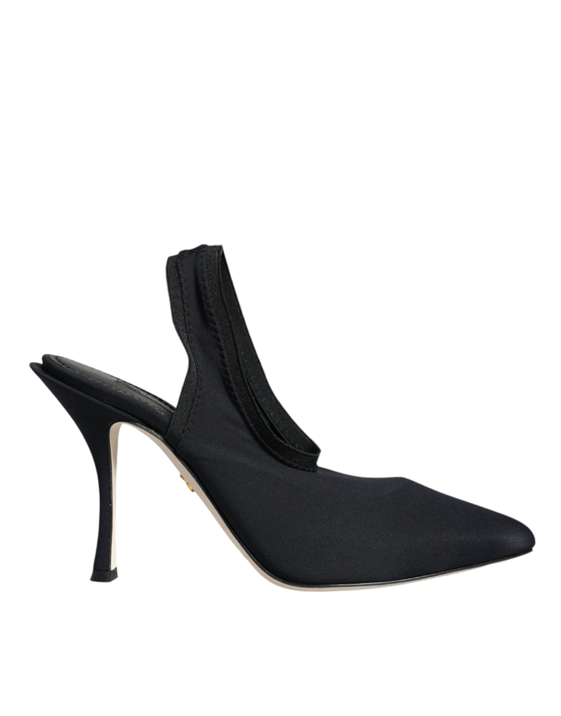 Dolce & Gabbana Black Jersey Stretch Heels Slingback Shoes Dolce & Gabbana