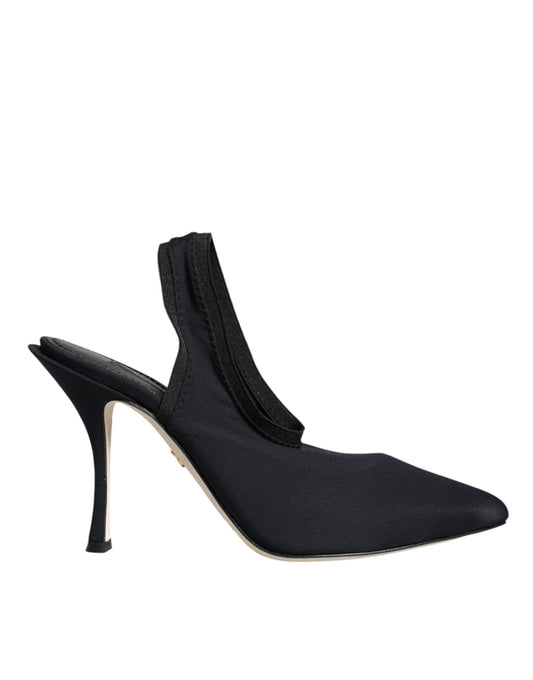 Dolce & Gabbana Black Jersey Stretch Heels Slingback Shoes Dolce & Gabbana